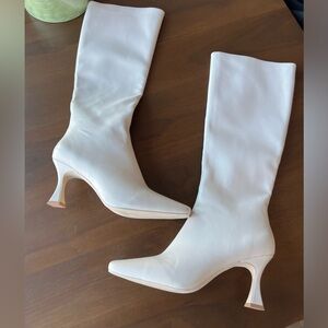 Jeffrey Campbell Checkmate Ivory Knee-High Women's Boots, NEW
